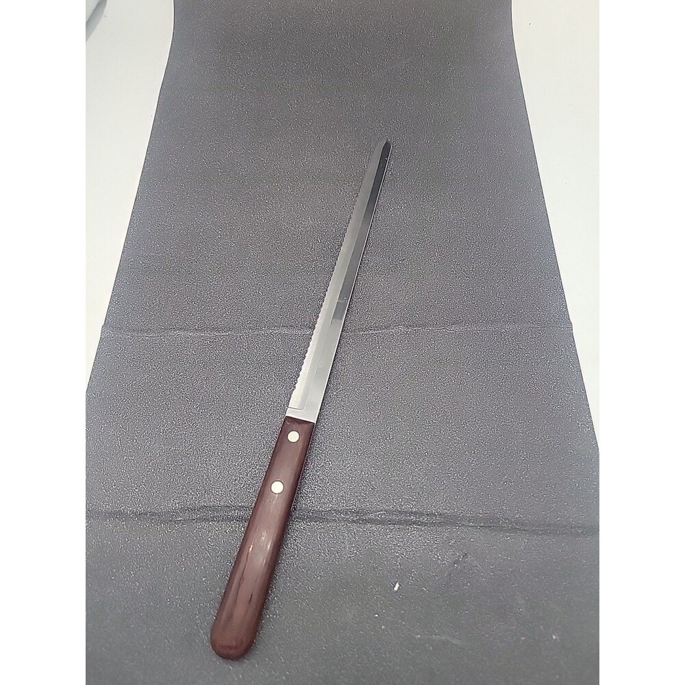 Vtg Imperial USA Wonda Edge Knife Stainless Cutlery Serrated Bread Wood Handle
